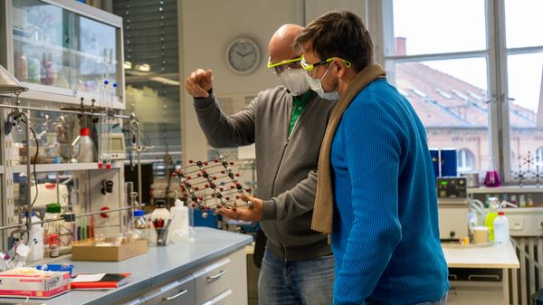 Prof. Driess is explaing his lab to to director Jens Grünhagen.